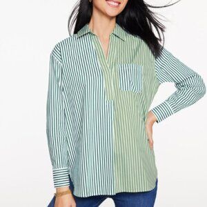 Talbots Green Striped Poplin Top - Tailored Size Small NWT